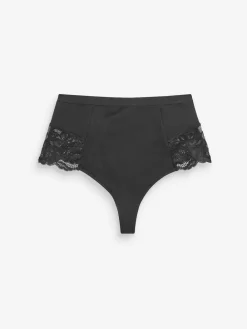 Next Black/White Cotton Tummy Control Shaping Thong Knickers 2 Pack^Women All Lingerie|Shapewear