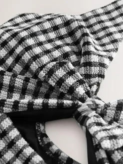 Next Black/White Crinkle Gingham Cutout Plunge Tummy Control Swimsuit^Women Swimwear