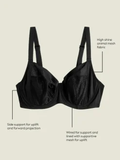 Online Next Black/White DD+ Non Pad Balcony Smoothing Animal Mesh Underwired With Side Support Bras 2 Pack