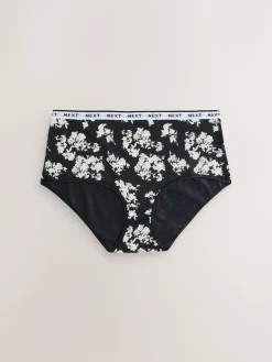 Next Black/White Floral Print Midi Cotton Logo Knickers 4 Pack^Women All Lingerie|Panties