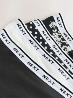 Next Short Cotton Logo Knickers 4 Pack Black/White Floral Print