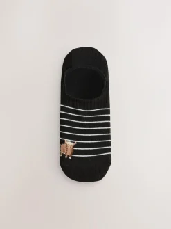 Next Black/White Hamish The Highland Cow Stripe Invisible Trainer Socks 4 Pack