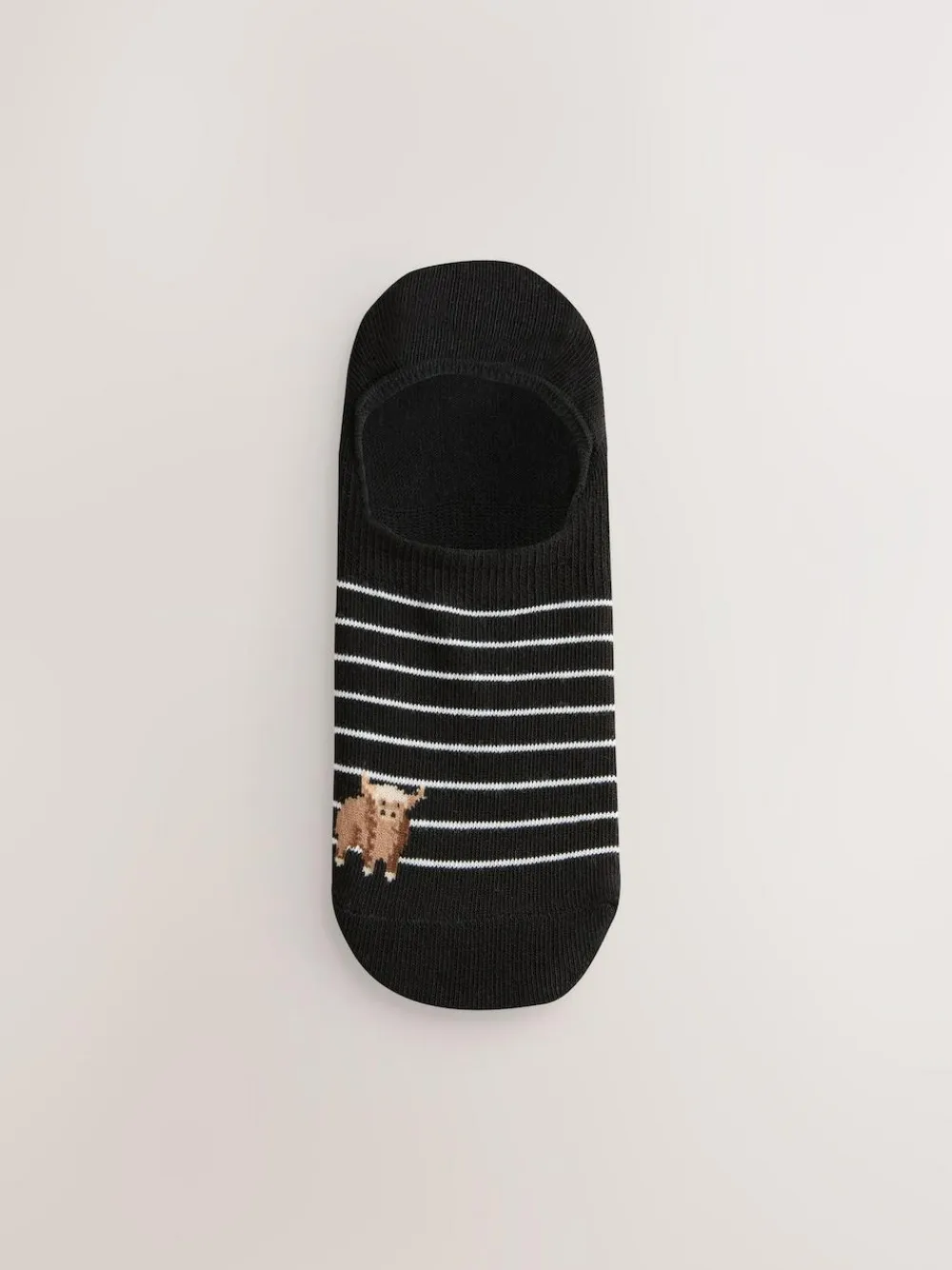 Next Black/White Hamish The Highland Cow Stripe Invisible Trainer Socks 4 Pack