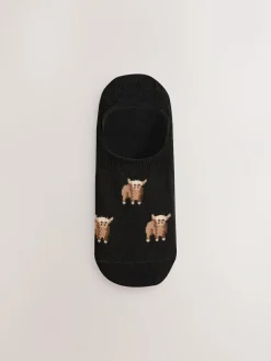 Next Black/White Hamish The Highland Cow Stripe Invisible Trainer Socks 4 Pack