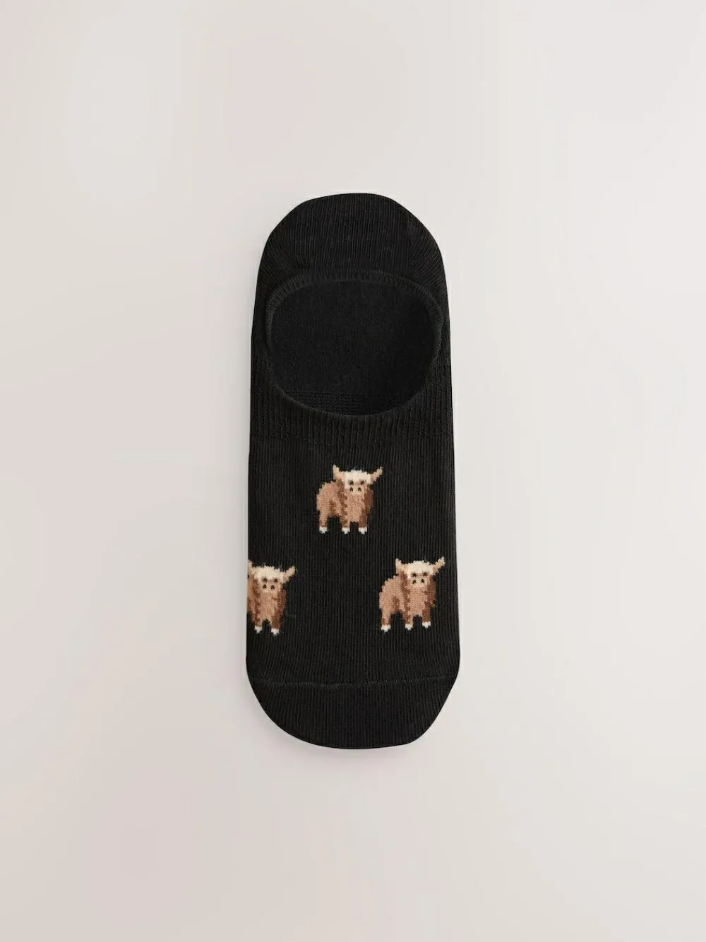 Next Black/White Hamish The Highland Cow Stripe Invisible Trainer Socks 4 Pack