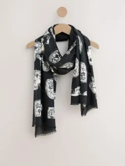 Best Next Black/White Lightweight Scarf Mono Locket Print Scarf