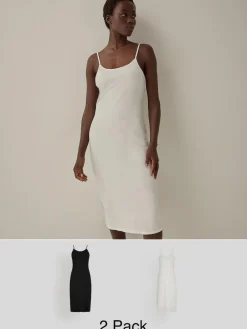 Discount Next Black/White Long Naturally Cooling Cotton Slips 2 Pack