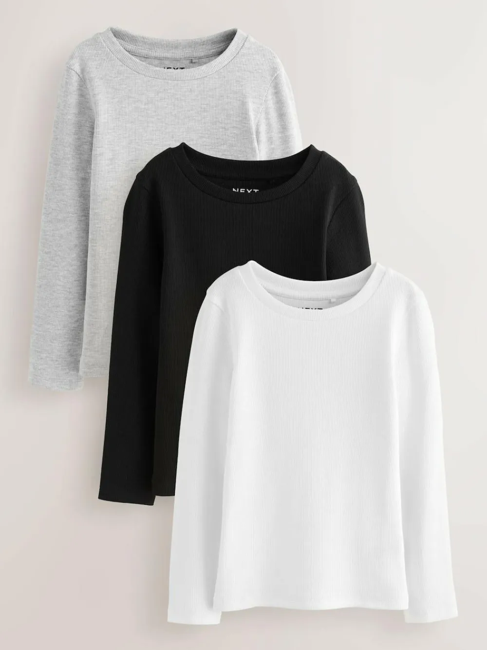 Next Black/White Long Sleeve Ribbed Tops 3 Pack (3-16yrs)^ Nightwear|T-Shirts