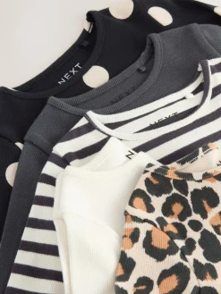 Next Black/White Long Sleeve Rib Tops 5 Pack (3mths-7yrs)^ Baby Girls|Tops