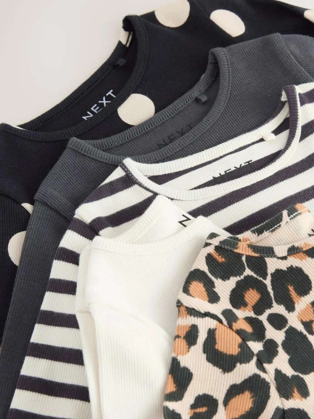 Next Black/White Long Sleeve Rib Tops 5 Pack (3mths-7yrs)^ Baby Girls|Tops
