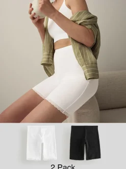 Next Black/White Menopause Friendly Cooling Thigh Smoothing Shorts 2 Pack^Women Shapewear