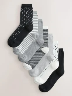 Discount Next Ankle Socks 7 Pack Black/White Mix Print