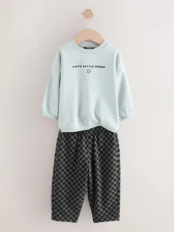 Next Black/White Printed 2 Pack Sweatshirt And Stripe Joggers Set (3mths-7yrs)^BOY Sweatshirts & Hoodies|Sets & Co-Ords