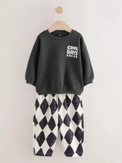 Next Black/White Printed 2 Pack Sweatshirt And Stripe Joggers Set (3mths-7yrs)^BOY Sweatshirts & Hoodies|Sets & Co-Ords