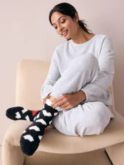 Best Next Cosy Ankle Socks 4 Pack Black/White Red Hearts