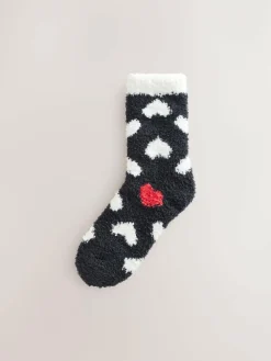 Best Next Cosy Ankle Socks 4 Pack Black/White Red Hearts