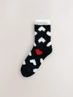 Best Next Cosy Ankle Socks 2 Pack Black/White Red Hearts