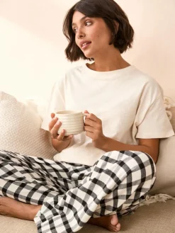 Next Black/White Short Sleeve 100% Cotton Pyjamas 2 Pack^Women Pyjamas|All Night & Lounge