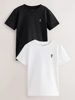 Clearance Next Black/White Short Sleeve Stag Embroidered T-Shirts 2 Pack (3-16yrs)