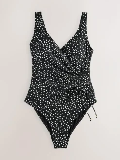 Hot Next Black/White Spot Ruched Side Tummy Shaping Control Swimsuit