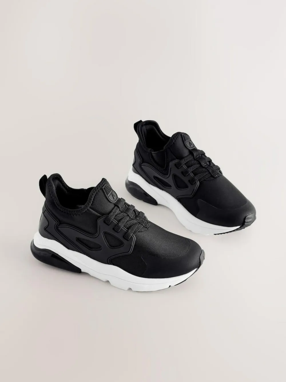 Next Black/White Standard Fit (F) Elastic Lace Trainers^BOY Sneakers