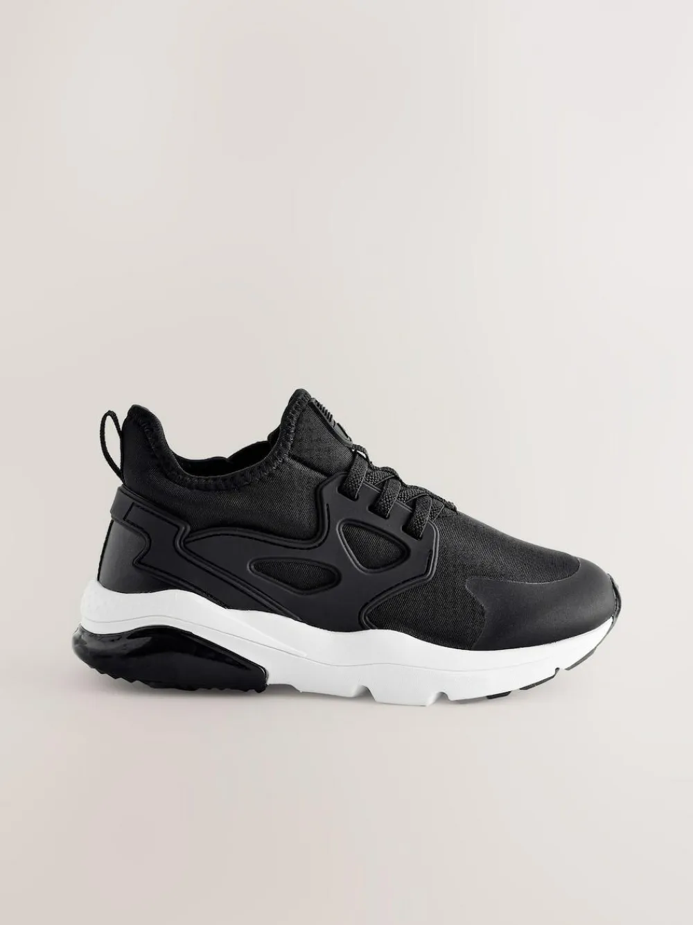 Next Black/White Standard Fit (F) Elastic Lace Trainers^BOY Sneakers