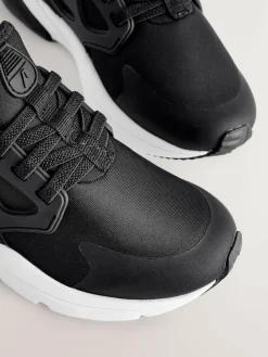 Next Black/White Standard Fit (F) Elastic Lace Trainers^BOY Sneakers