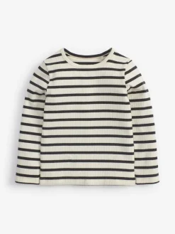 Outlet Next Black/White Stripe Cotton Rich Long Sleeve Rib T-Shirt (3mths-7yrs)