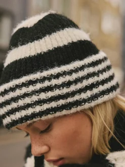 Next Stripe Knitted Beanie Hat Black/White