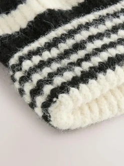 Next Stripe Knitted Beanie Hat Black/White
