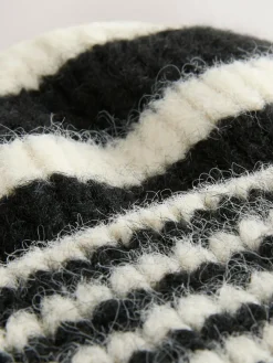 Next Stripe Knitted Beanie Hat Black/White