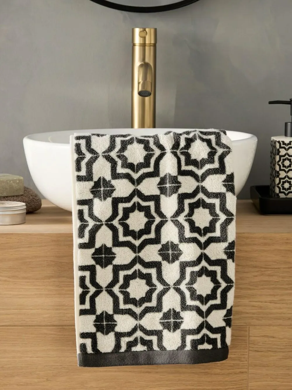 Next Black/White Tile Geo 100% Cotton Towels^ Towels & Bathmats