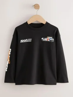 Discount Next Black/White/Grey Cars Relaxed Fit Graphic Print Long Sleeve T-Shirts 3 Pack (3-16yrs)