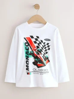 Discount Next Black/White/Grey Cars Relaxed Fit Graphic Print Long Sleeve T-Shirts 3 Pack (3-16yrs)