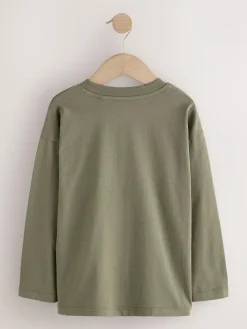 Best Next Long Sleeve Small Graphic T-Shirts 4 Pack (3-16yrs) Black/White/Grey Marl/Khaki