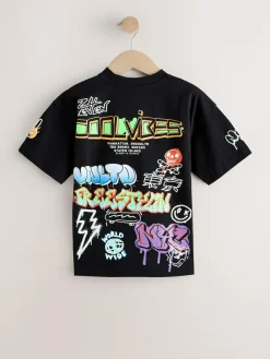 Next Black/White/Grey Relaxed Fit Graphic Print Short Sleeve T-Shirts 3 Pack (3-16yrs)^BOY T-Shirts