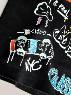 Next Black/White/Grey Relaxed Fit Graphic Print Short Sleeve T-Shirts 3 Pack (3-16yrs)^BOY T-Shirts