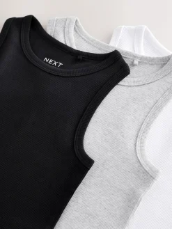 Discount Next Black/White/Grey Rib Vest 3 Pack (3-16yrs)