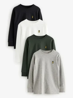 Next Stag Logo Long Sleeve Cosy T-Shirts 4 Pack (3-16yrs)^BOY Tops|T-Shirts