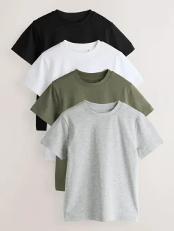 Online Next Black/White/Grey/Khaki Regular Fit Short Sleeves T-Shirts 4 Pack (3-16yrs)