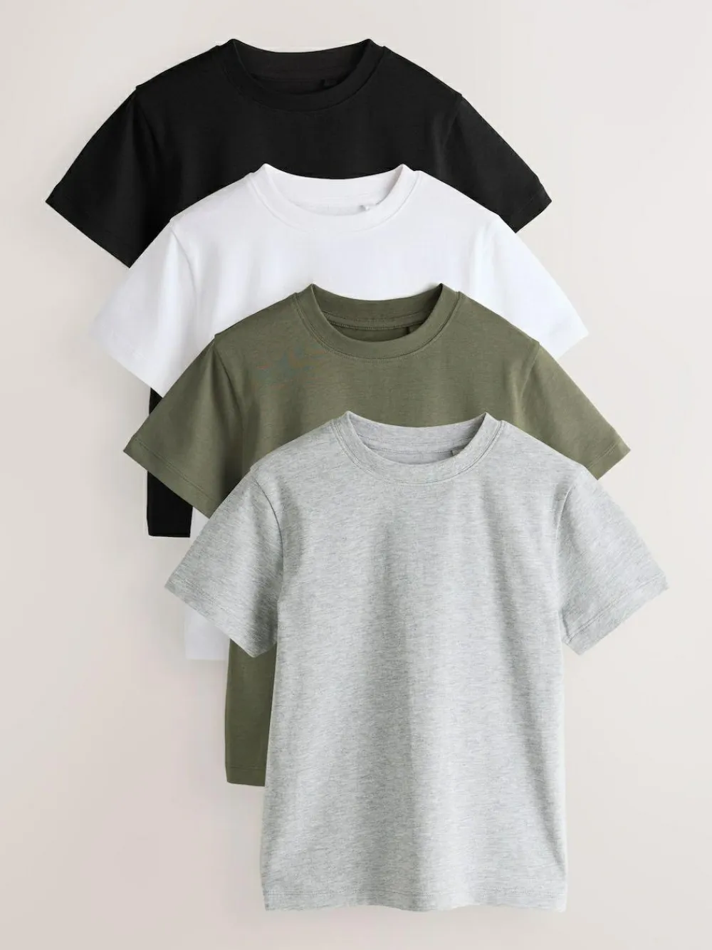 Online Next Black/White/Grey/Khaki Regular Fit Short Sleeves T-Shirts 4 Pack (3-16yrs)