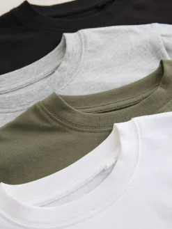 Online Next Black/White/Grey/Khaki Regular Fit Short Sleeves T-Shirts 4 Pack (3-16yrs)