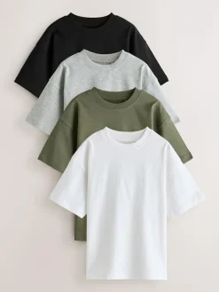 Discount Next Black/White/Grey/Khaki Relaxed Fit Short Sleeves T-Shirts 4 Pack (3-16yrs)