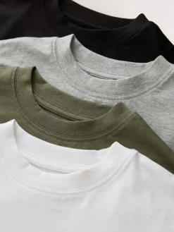 Discount Next Black/White/Grey/Khaki Relaxed Fit Short Sleeves T-Shirts 4 Pack (3-16yrs)