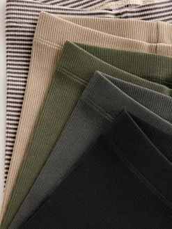 Hot Next Ribbed Leggings 5 Pack (3mths-7yrs) Black/White/Khaki Green