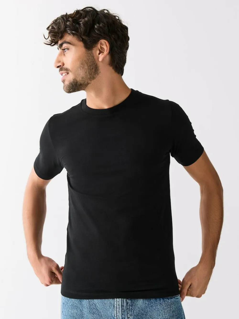 Next Black/White/Navy/Grey Muscle Fit Essential Cotton T-Shirts 6 Pack^ Nightwear|Tops & T-Shirts