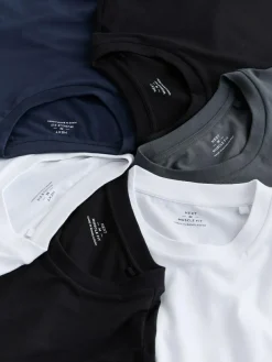 Next Black/White/Navy/Grey Muscle Fit Essential Cotton T-Shirts 6 Pack^ Nightwear|Tops & T-Shirts