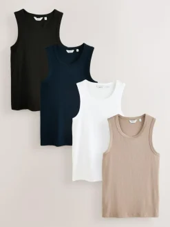 New Next Black/White/Neutral/Navy 4 Pack Slim Ribbed Vest