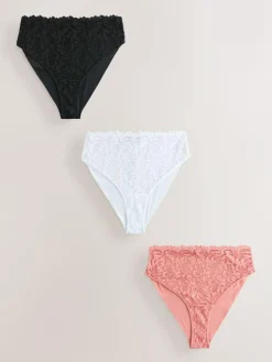 Outlet Next High Waist High Leg Lace Front NVPL Knickers 3 Pack Black/White/Nude