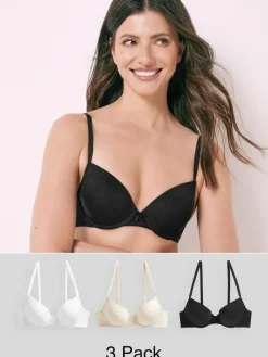 Next Black/White/Pastel Rose Nude Pad Plunge Cotton Blend Ultimate Comfort Bras 3 Pack^Women Bras